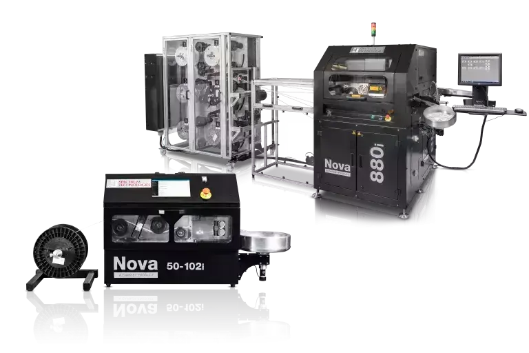 Two black machine one is silver for wire processing